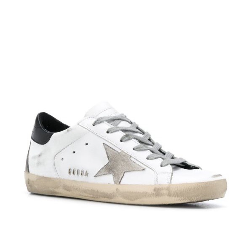 Golden Goose White Leather Sneakers with Silver Star and Black Heel Tab